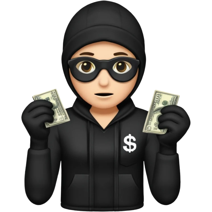Robber with money na mão direita com uma blusa de frio preta  emoji