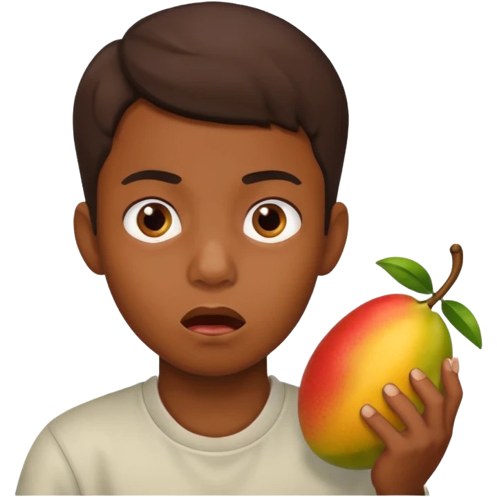 Boy eating mangoes, disgusted emoji
