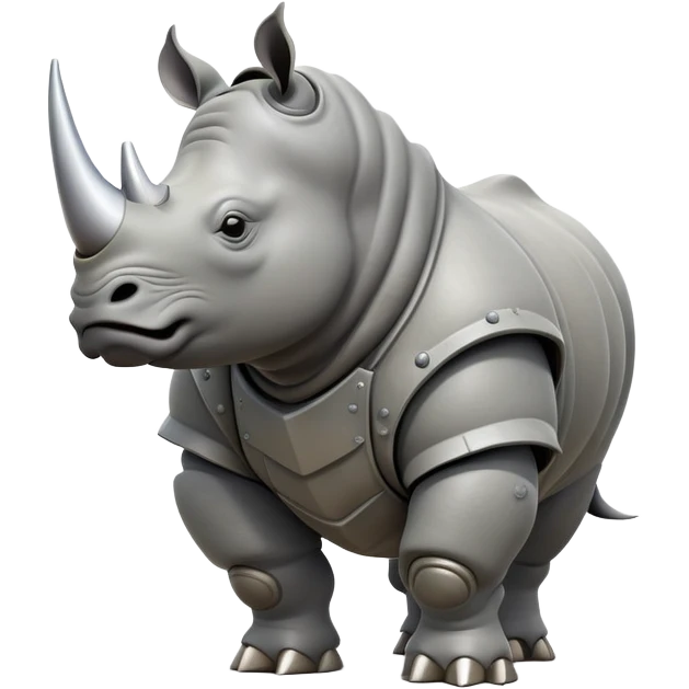 cinematic-rhino-full-body-standing-emoji,-massive-armored-body-poised-powerfully,-thick-horn-curving-slightly-forward,-head-tilted-dramatically,-rough-grey-hide-covered-in-dust,-simplified-focused-features emoji
