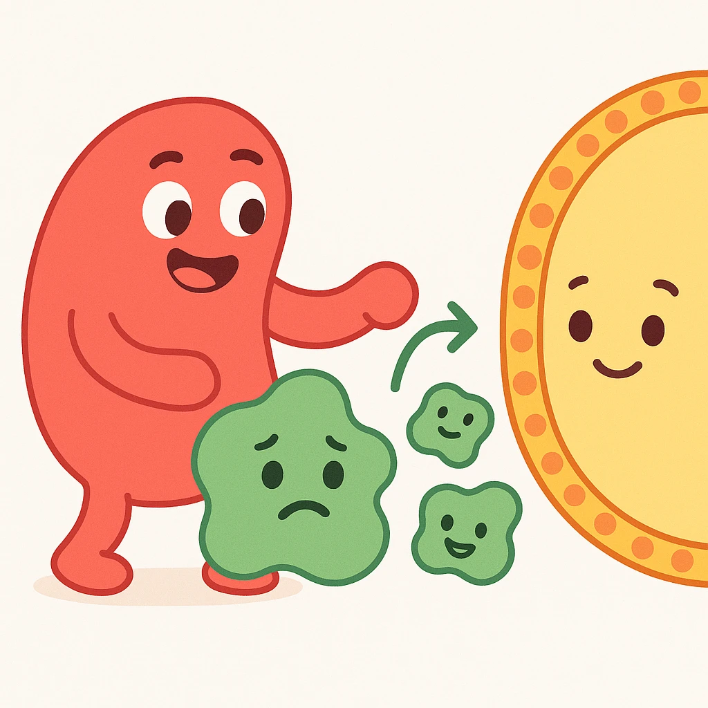 Ultra-detailed emoji-style illustration of enzyme digestion: Red amylase breaking green starch into sugars near a yellow cell membrane. Clean white background, no text. Scientific but simple emoji