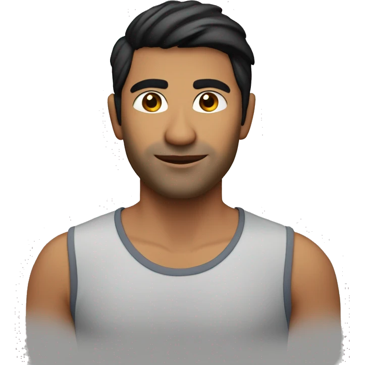 A head and shoulders shot of a 33 year old South Asian man, with short black hair,   with brown eyes wearing a t-shirt. emoji