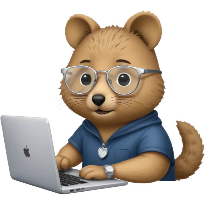 Quokka with silver-rimmed glasses working on a laptop emoji
