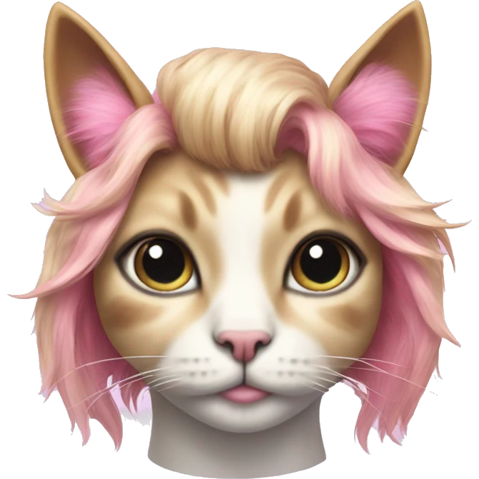 Unicorn cat with a high fashion mullet that’s pink emoji
