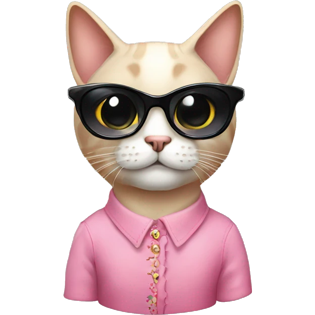 A siames Cat wearing a pink dress with black sun glasses emoji
