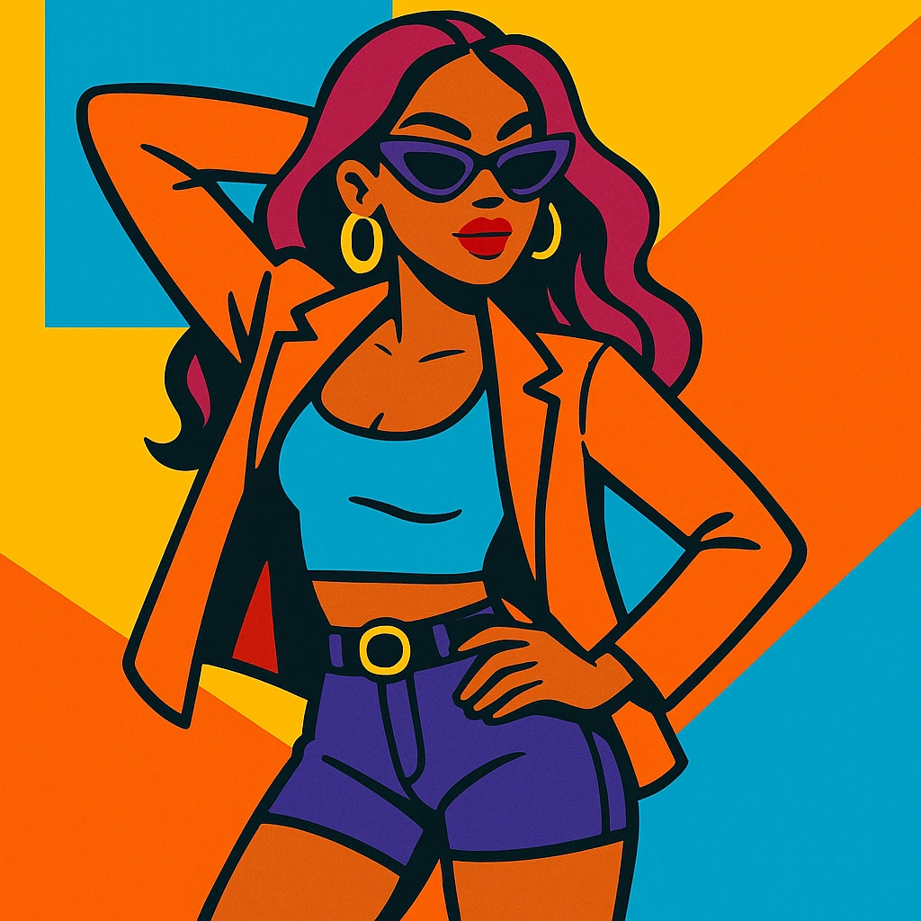 hot girl, modern fashion, confident pose, stylish, vibrant colors emoji
