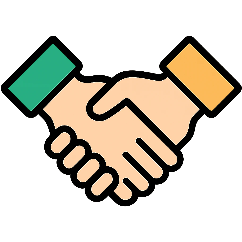 handshake emoji, professional style, green white and gold color scheme, bold and clear, suitable for digital use, no background emoji