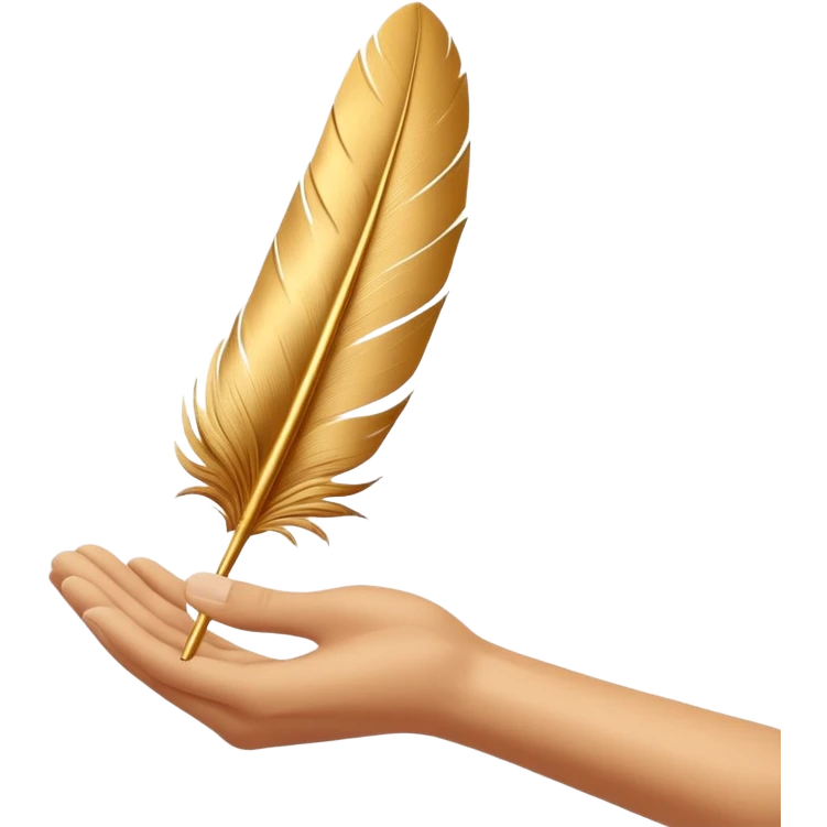 3D perspective hand holding premium golden ink feather emoji