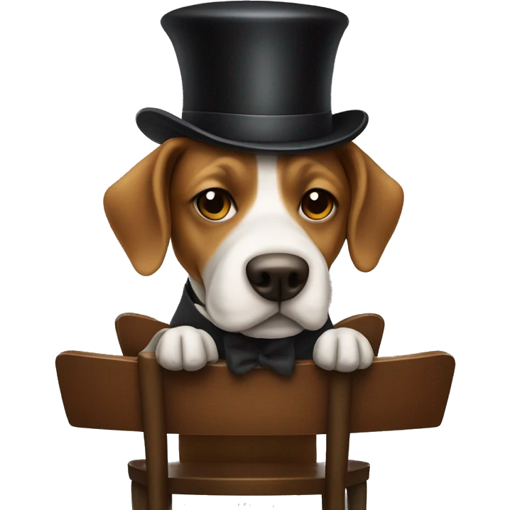 a dog wearing a bowler hat with a long snout sitting on a chair holding a cup of coffee  emoji