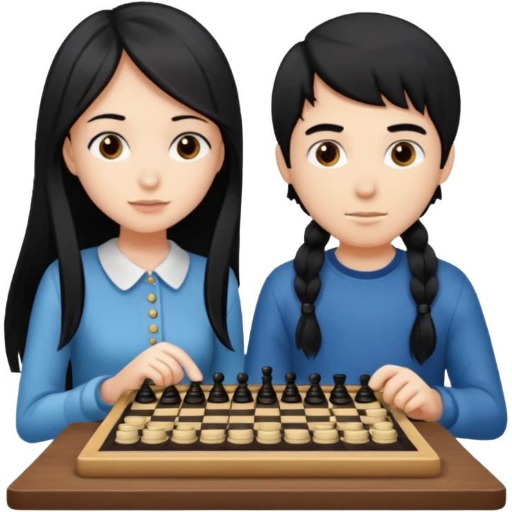 Boy with normal hair and girl with long black hair playing checkers  emoji