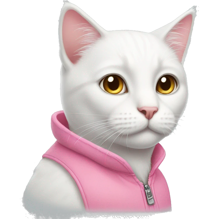 White cat wearing pink Hodur emoji