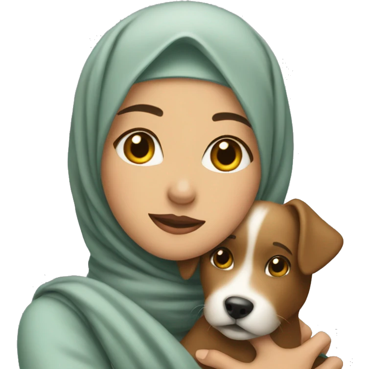pretty woman with hijab hugging a dog emoji