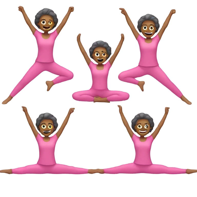 Middle aged lady wearing pink doing the splits emoji