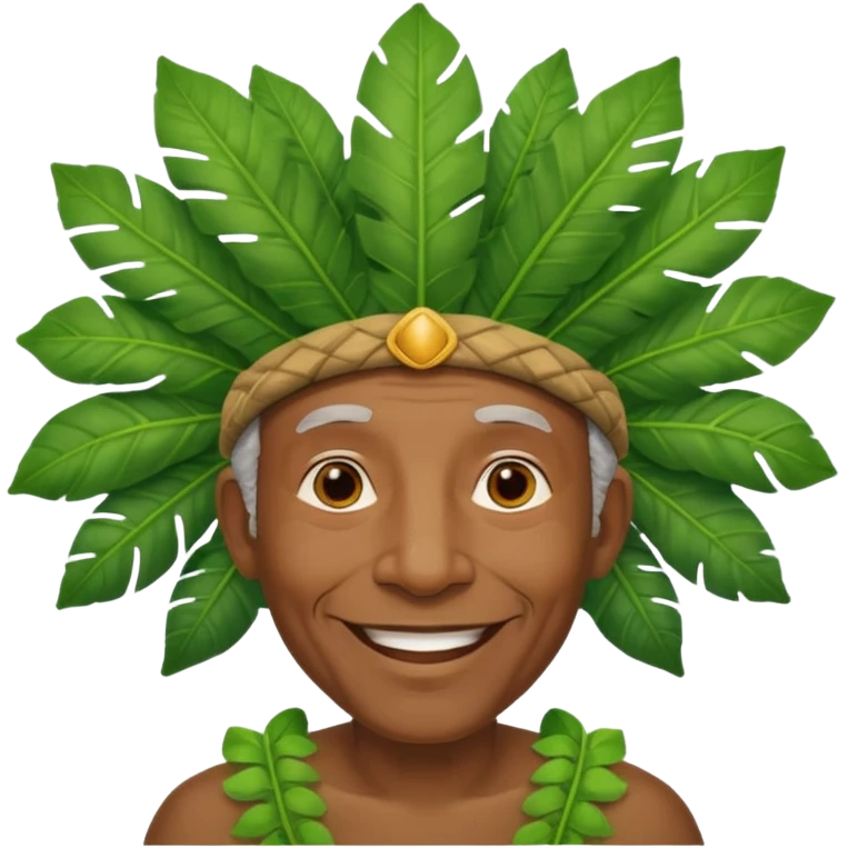 a old black man with jungle wearing a large leaf headgear bye  emoji