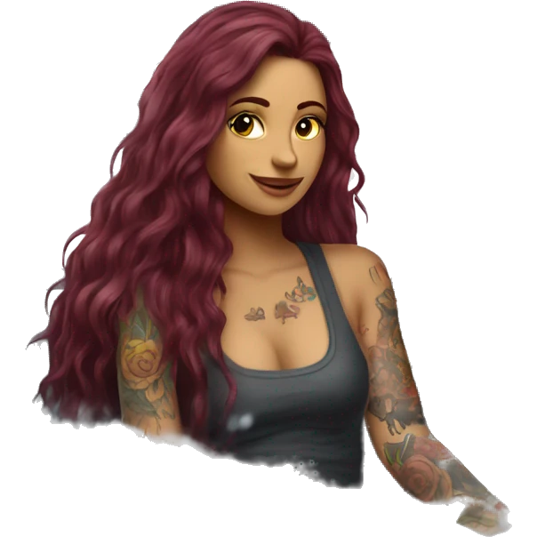 Beautiful tattooed burgundy long haired woman washing a car emoji