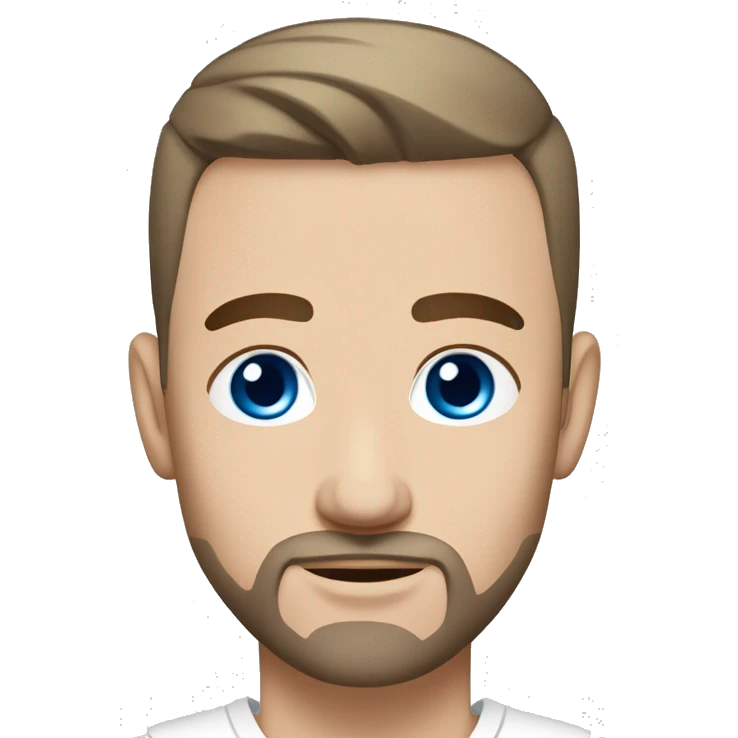 A slavic guy with blue eyes, light skin, shaved dark hair under 0.5, thin beard, white T-shirt, silver earring piercing with cross on left ear. emoji