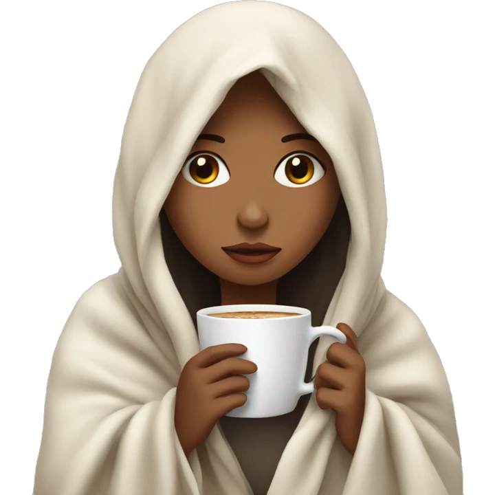 girl inside a blanket sipping coffee eyes closed emoji