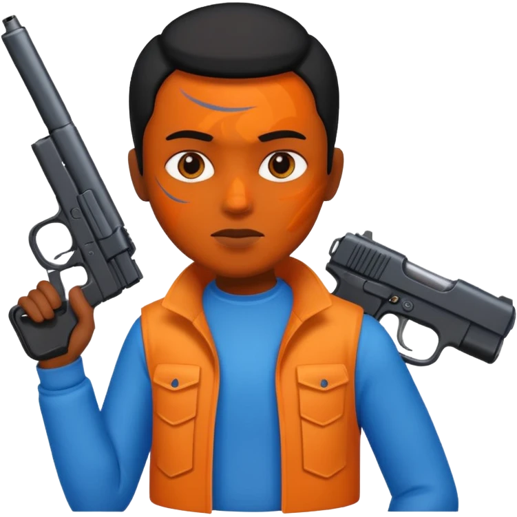 Transformer oranger and black with blue uses a gun emoji