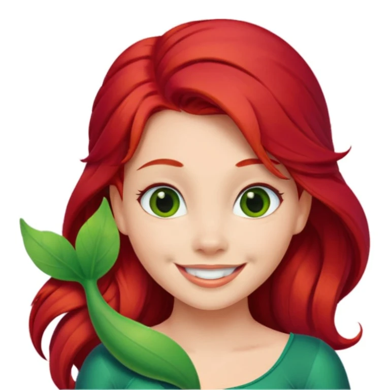 Ariel from The Little Mermaid, red hair, green tail, inspired by the reference provided, Apple style emoji emoji