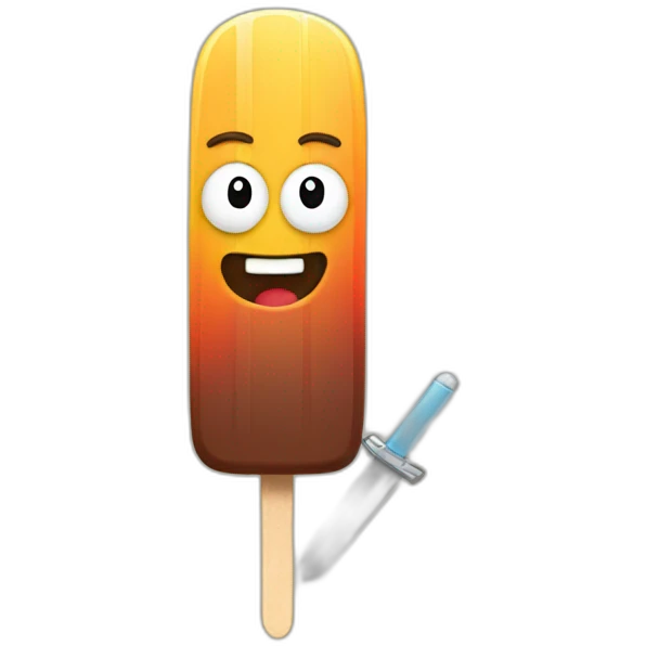 a popsicle with a brown top and with an arm wearing a sword emoji