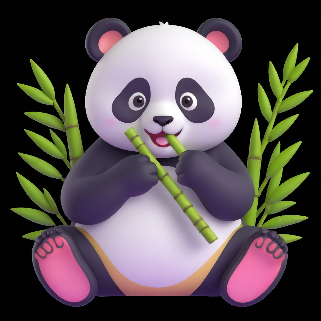 panda eating bamboo in forrest, close up pose emoji