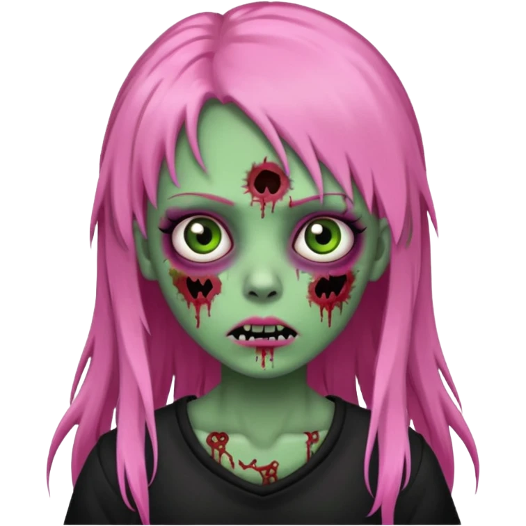 zombie girl with black, pink and green long hair with franja emoji