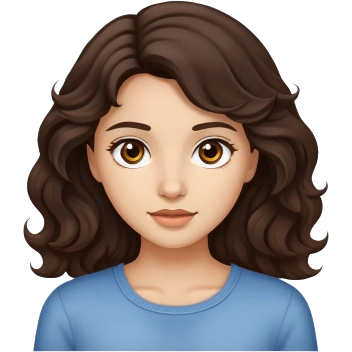 Pretty girl with dark brown wavy hair and brown hair and light skinned  emoji