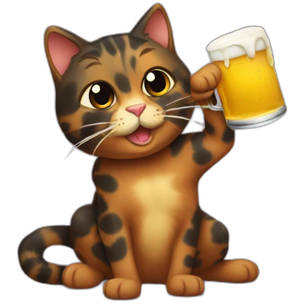 Tortoiseshell color cat drinking beer emoji
