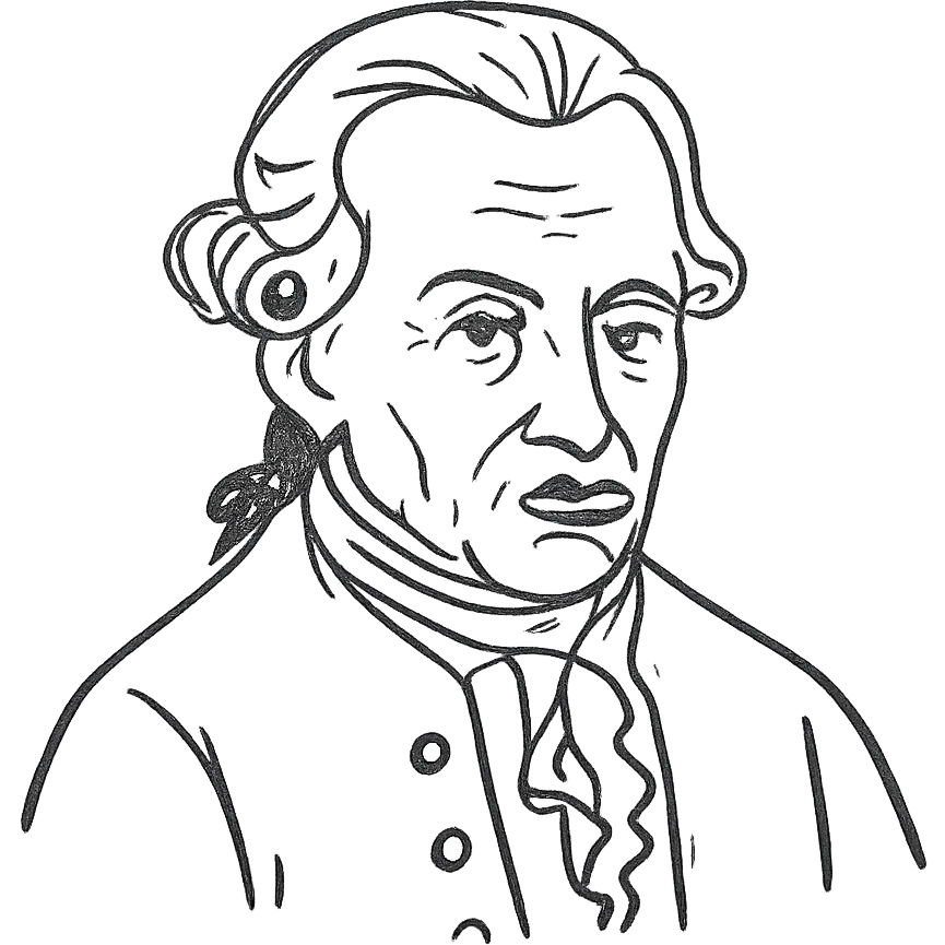 black outline sketch of the famous portrait of philosopher Immanuel Kant, no fill, only outlines, hand-drawn style emoji
