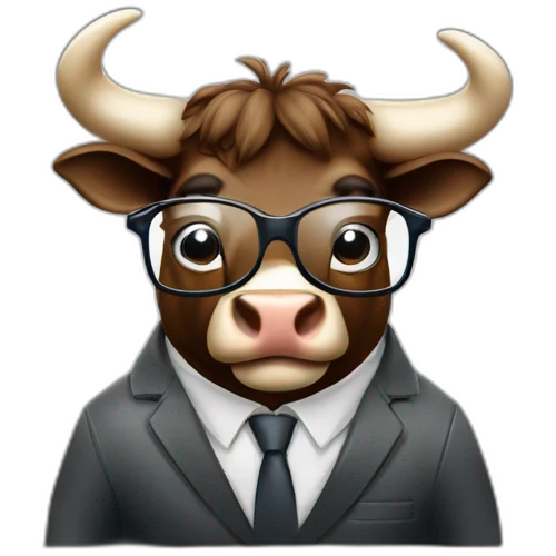 Business bull that is into digital marketing and extremely intelligent a mix between might mouse and Ferdinand the Bull very fit and muscular with glasses emoji