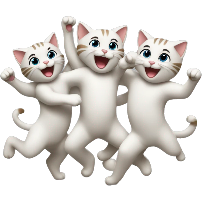 6 happy cats dancing together emoji
