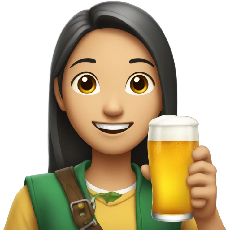 Asian girl with elf ears drinks beer emoji
