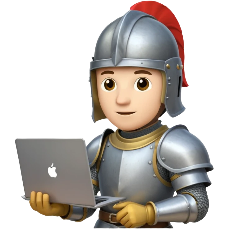 Knight with helmet holding laptop and money emoji