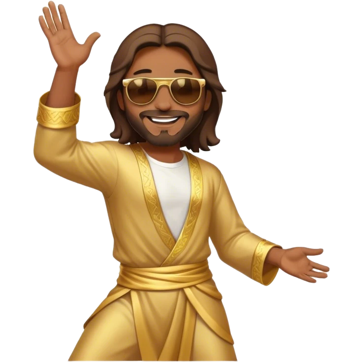 dancing figure of rejoicing Jesus with  sunglases golden  emoji