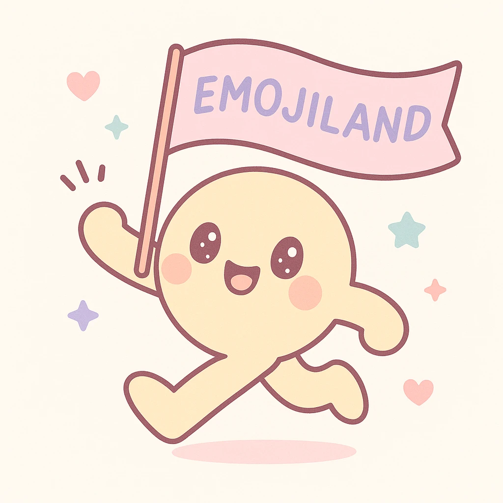 happy runner waving a flag that says 'emojiland' emoji