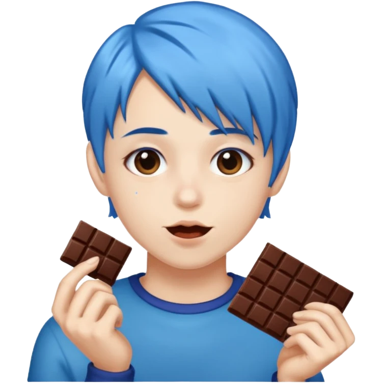 Blue haired person eating chocolate emoji