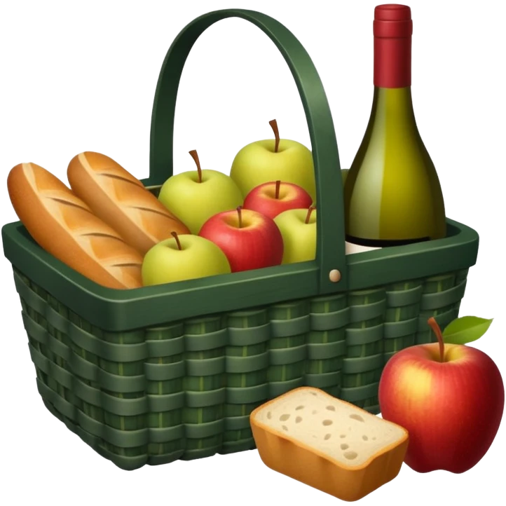 Dark green, plaid basket with both food, drink and fruits emoji