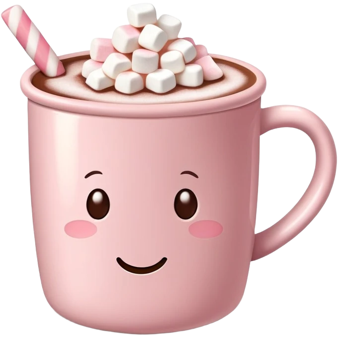 Light Pink mug of hot chocolate with marshmallows  emoji