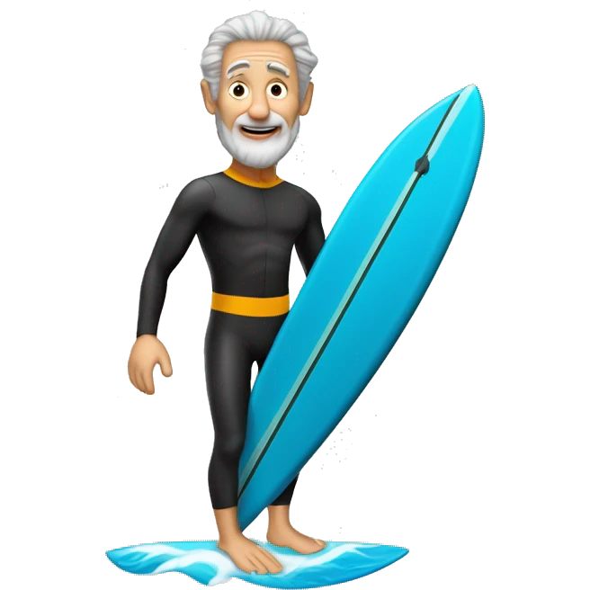 Older Orthodix Jew surfer in a wetsuit on a surfboard emoji