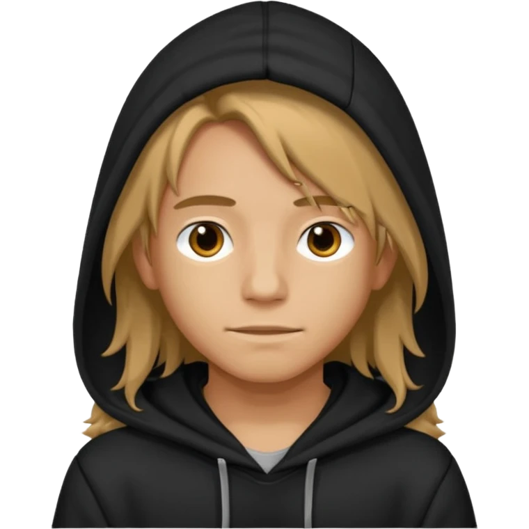 Boy with long hair wearing black hoodie emoji