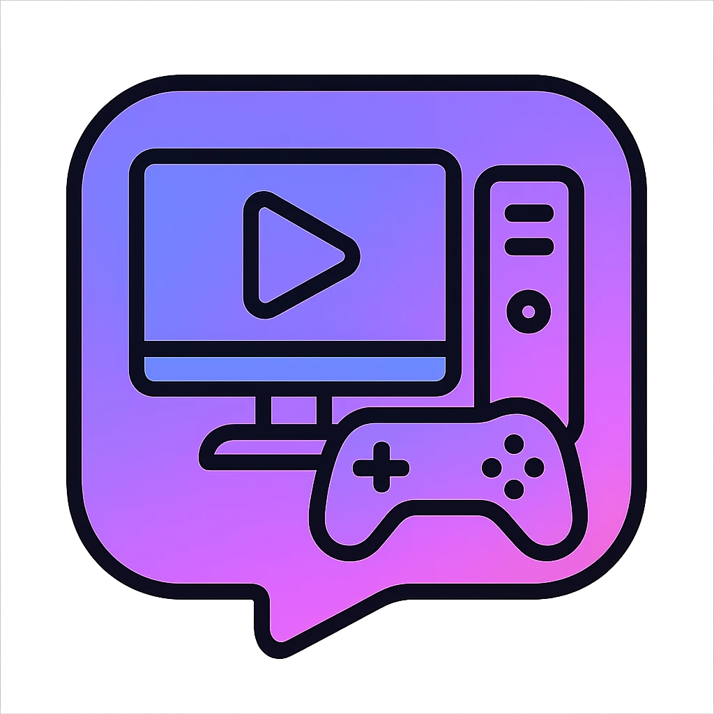 social media icon with gradient of purple blue and pink evoking a gaming station, modern icon style, colorful, sharp lines emoji