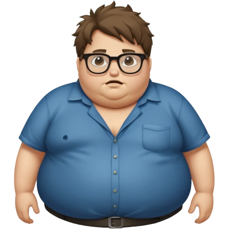 Hombre nerd obeso mórbido con la barriga saliendo de la camisa emoji