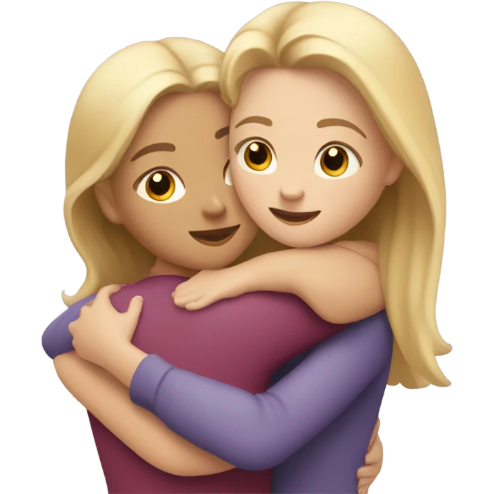 A blonde sister and a brunette sister together hugging emoji