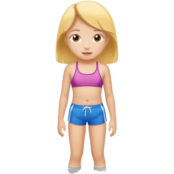 Child swimmer girl standing  only shorts no shirt emoji