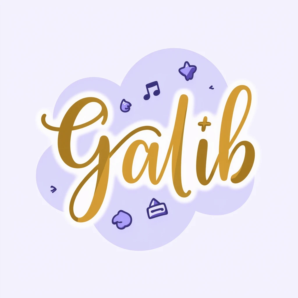 elegant cursive and bold typography of the word 'Galib' in a dreamy style, surrounded by ✨💖🌙💫🔥 emojis, with a soft gold-lavender-blue gradient, luxurious and glowing emoji