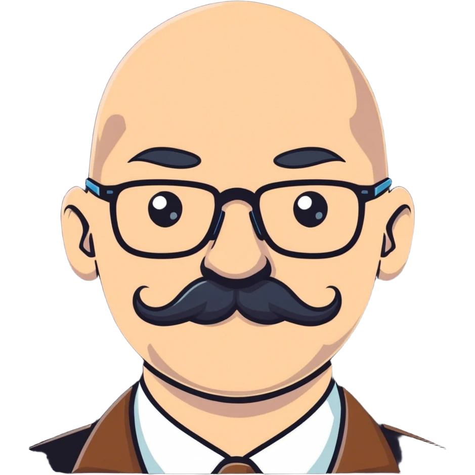 A man with glasses, moustache and hairless emoji