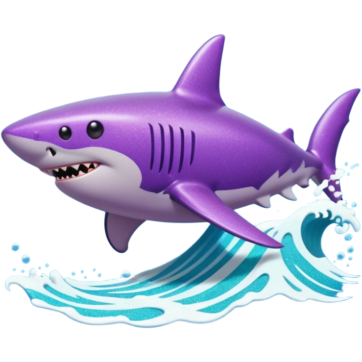 purple glitter shark on a cyan wave emoji