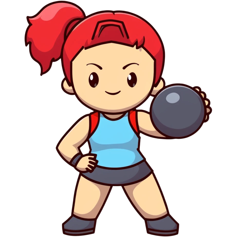 female pokemon trainer with red hair in a ponytail, holding a pokeball, confident pose emoji