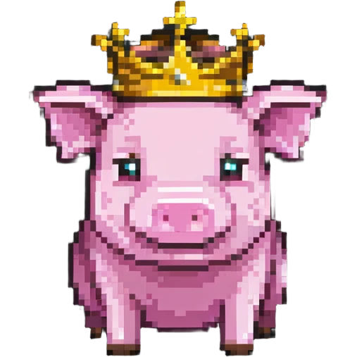 Minecraft style pig with a golden crown, inspired by Technoblade, inside a Minecraft castle emoji