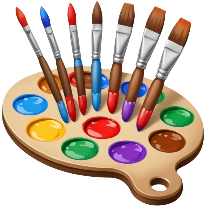 STICKER PINCEAUX ROUGE ET BRUN AVEC PALETTE DE PEINTURE ET TACHE DE PEINTURE emoji