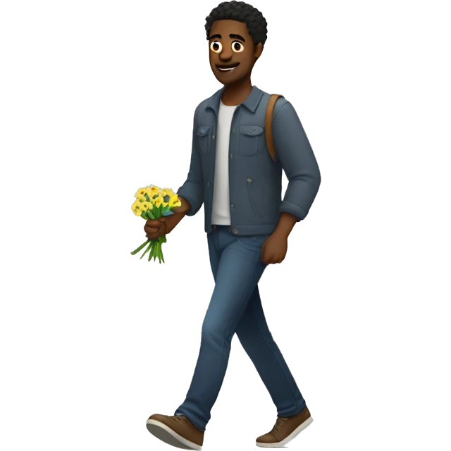 A guy walking towards me with flowers  emoji